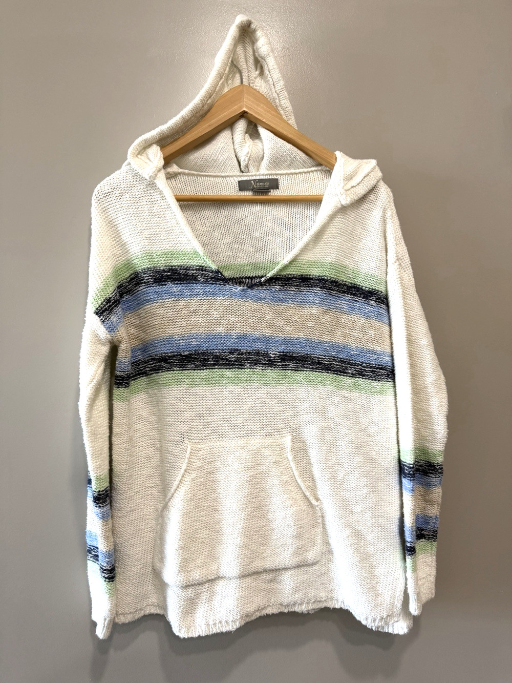 Natural Reflections Knit Cotton Sweater Hoodie White relaxed Nautical Womens S
